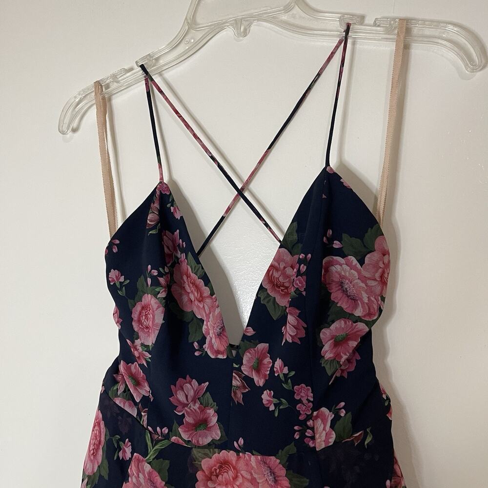 Fame & Partners Wyatt Floral Tiered Chiffon lace up plunge maxi Dress US 12 - Picture 5 of 11